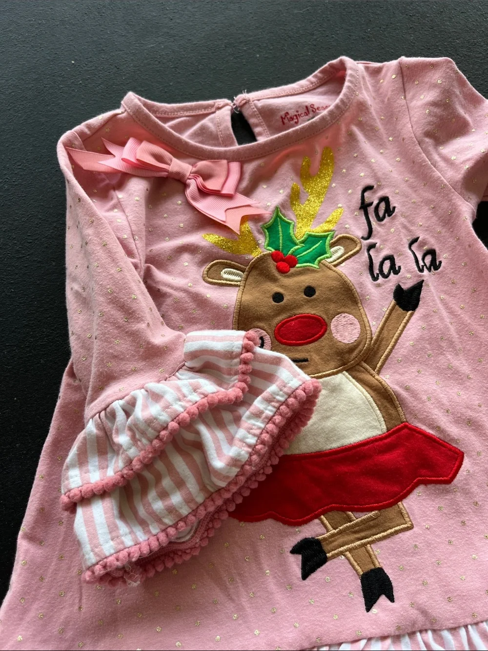 Magical Season Pink Reindeer Ruffle Dress toddler Top